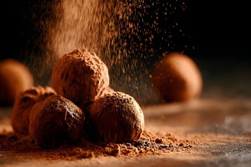 Close-up of chocolate truffles dusted with cocoa powder