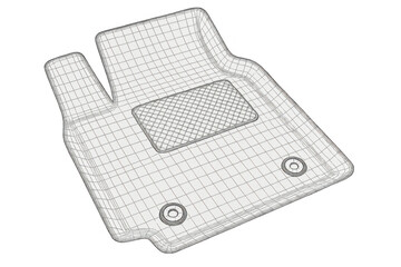 Automotive car floor mat wireframe 3d model presenting vehicle accessory design and engineering with transparent background