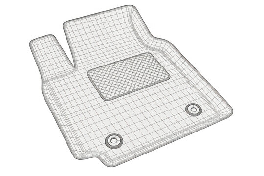 Automotive car floor mat wireframe 3d model presenting vehicle accessory design and engineering with transparent background