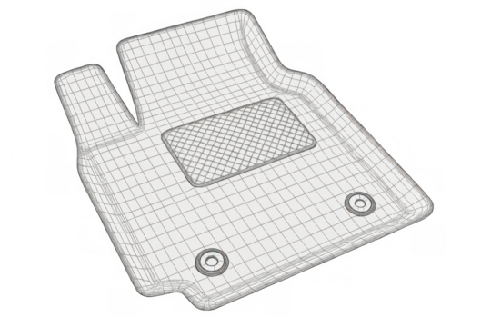 Automotive car floor mat wireframe 3d model presenting vehicle accessory design and engineering with transparent background