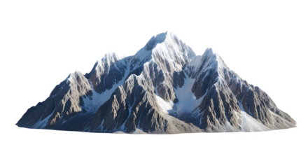 Majestic snow capped mountain peak isolated on transparent background, a rugged and towering landscape