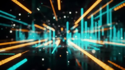 Abstract digital tunnel with glowing neon lines and particles moving forward , Abstract glowing digital tunnel with neon lines and particles, Futuristic data network and cyber speed motion . - Powered by Adobe