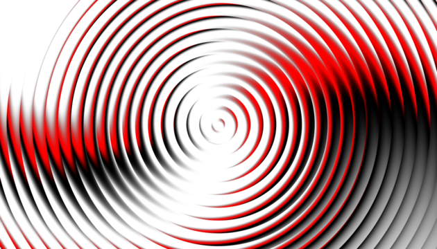 Red ripple glass texture abstract gradient background with optical circle wave pattern. Overlay illustration on transparent background