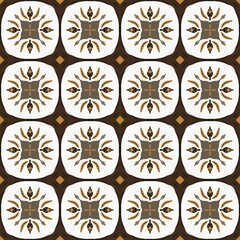Seamless fabric pattern, Bohemian, floral, brown and white, antique geometric pattern, Native American style, background 