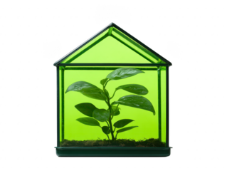 Greenhouse with vibrant green plant, glass structure, isolated on transparency background, symbolizing growth, sustainability, and eco friendly indoor gardening