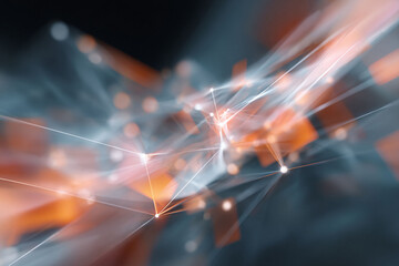 Abstract digital network with glowing lines and shapes. Great for tech, science, or futuristic concepts. Evokes connectivity, innovation, and progress.