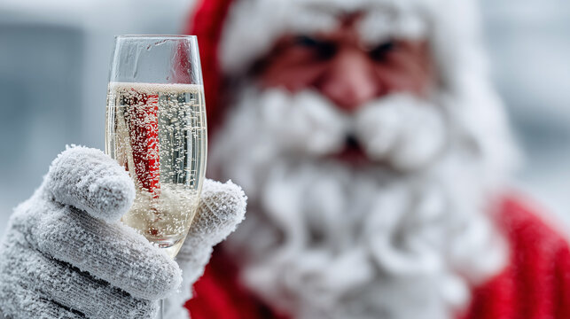 Photography masterclass, Santa's white gloved hand holding a glass of champagne