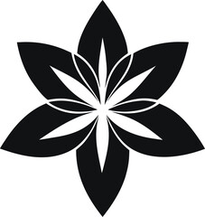 Stylized black sixpetal flower graphic isolated on white background