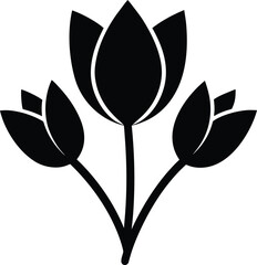 Black silhouette of three tulips isolated on white background