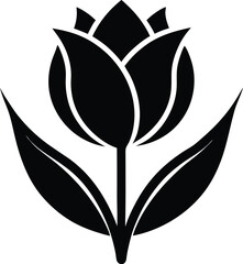 Black silhouette of a single tulip isolated on white background