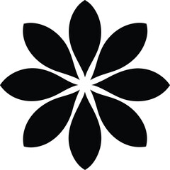 Black eight petal flower silhouette isolated on white background