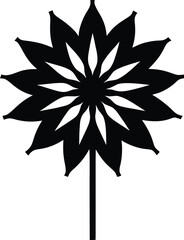 Black flower with many petals silhouette isolated on white background