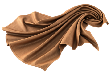 High-quality brown cotton fabric flutters gently in the breeze against a sheer background. Synthetic material. Pre-cut.