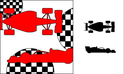 Naklejka premium Formula One icons and race car silhouettes, flat design