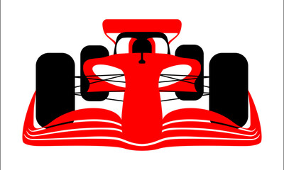 Obraz premium Front view of racing car with aerodynamic wings, flat design