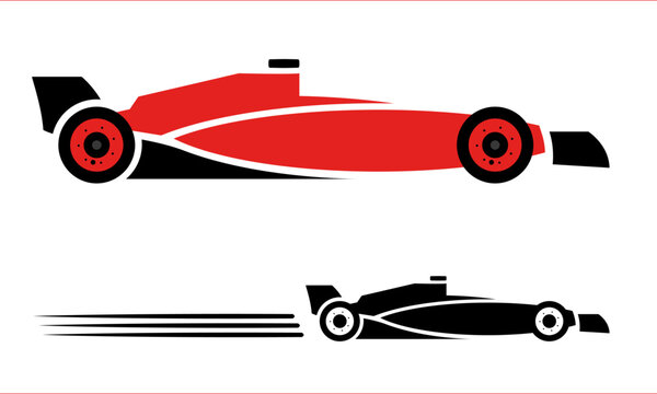 Side view modern F1 car, flat design