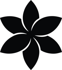 Stylized black flower with six petals, isolated on white background