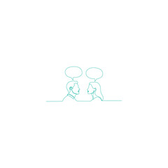 Continuous line drawing of a couple talking isolated on white background