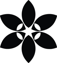Black stylized six petal flower isolated on white background