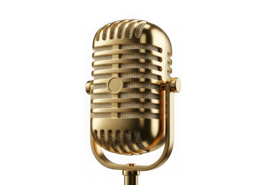A vintage golden microphone isolated on transparent background