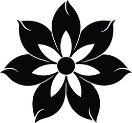 Black stylized flower with six petals isolated on white background