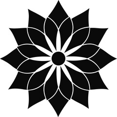 Black stylized flower with ten petals isolated on white background