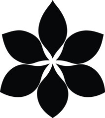 Black stylized sixpetal flower silhouette isolated on white background