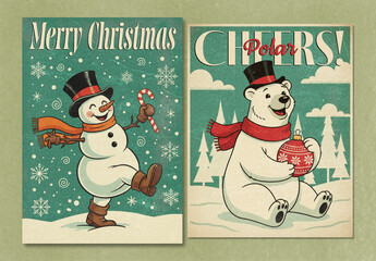 Cute Vintage Christmas Poster Layout Set