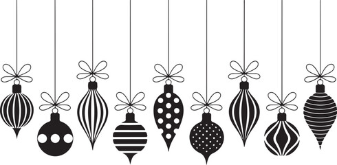 Christmas ball set. Black silhouette Christmas ball vector illustration, set of Christmas balls
