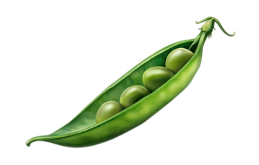 Closeup view of three green peas inside a vibrant green pod
