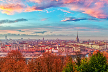 Turin Piedmont Italy Skyline With