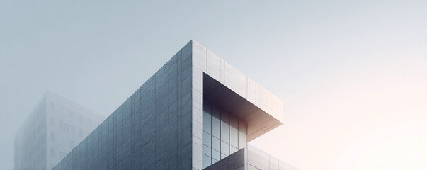 Fototapeta premium Minimalist architecture detail showcasing a modern building against a foggy backdrop. Great for urban development, design, or corporate concepts.
