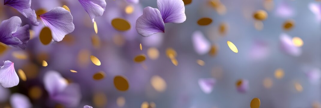 spa promotion aesthetic, dreamy d backdrop with soft light, floating petals, hazy atmosphere, and gentle lavender and gold palette for massage promotion
