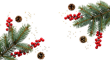Christmas Corner Decorations With Pine Branches Berries And Pinecones