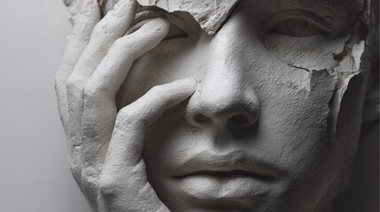 Intricate sculpture revealing deep emotions through textured details and the portrayal of a human face