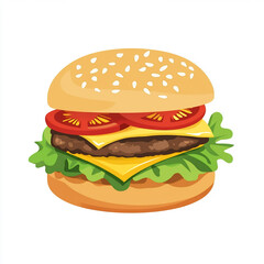 Modern flat illustration of juicy cheeseburger. Bright details and clean design for fast food projects and brand graphics