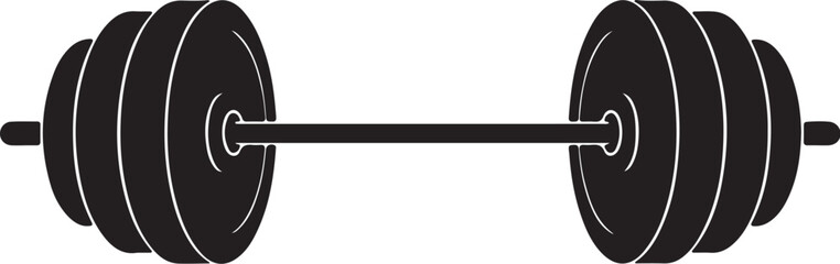 Black silhouette of a barbell with weights on a white background dumbbell weightlifting on transparent background