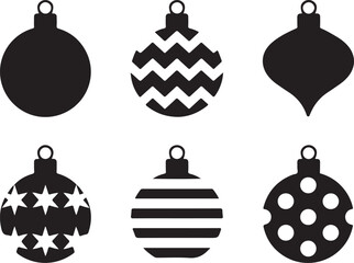 Set of festive black silhouette christmas ornaments on white background