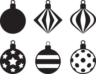 Set of festive black silhouette christmas ornaments on white background