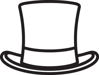 Black Outline of a Top Hat with a Band fashion accessory on transparent background