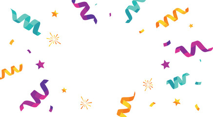 Colorful party confetti background with streamers and stars