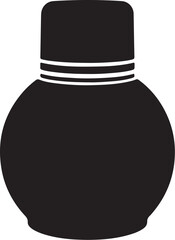 Black silhouette of an inkwell with white stripes on a white background ink pot ink bottle on transparent background
