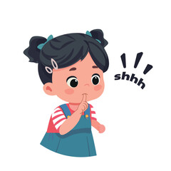 be quiet concept  girl making shhh  cartoon flat vector illustration