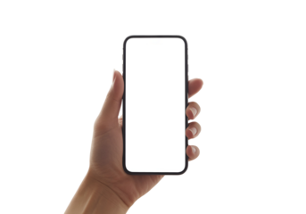Modern mockup of a smartphone in hand with blank white screen ready for app or website promotion