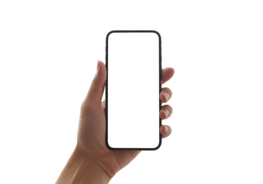 Modern mockup of a smartphone in hand with blank white screen ready for app or website promotion