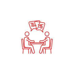 Two people are sitting at the table and talking isolated on white background