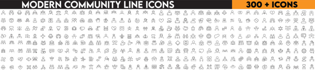 Minimalist Modern community outine icons set with editable stroke. Containing people, friendship, social, inclusion, inclusion, and more. with white background
