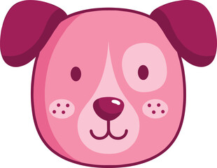 Cute dog face, pink cartoon puppy, vector animal icon, children’s illustration, playful pet design, flat style, minimal art