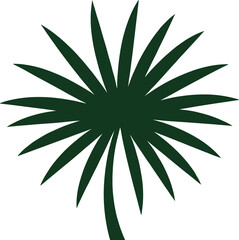 Palm tree silhouette, tropical nature icon, minimalist vector design, exotic travel symbol, green fronds illustration, summer vacation concept, cad drawing flat vector illustration