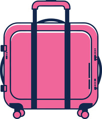 Pink suitcase with wheels, cartoon vector illustration, travel gear, modern luggage design, packing essentials, mobility concept, CAD drawing flat vector